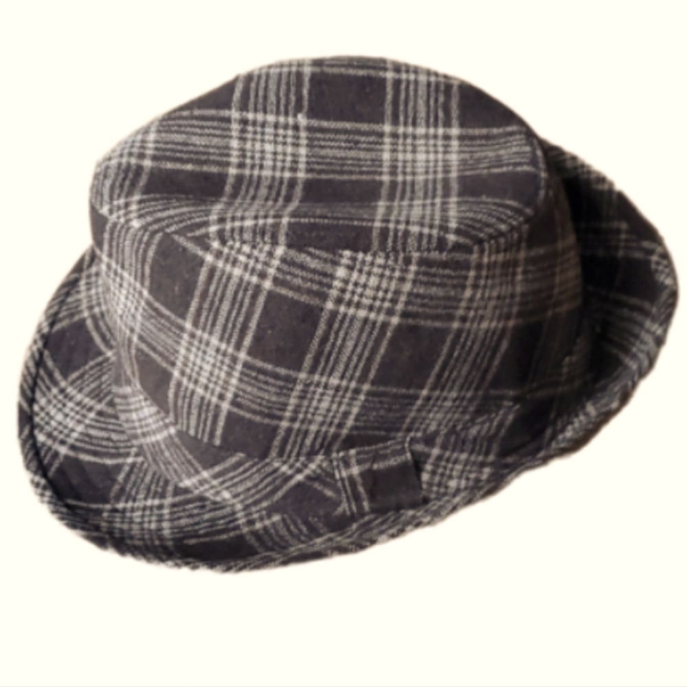 Mens‎ brown wool plaid fedora